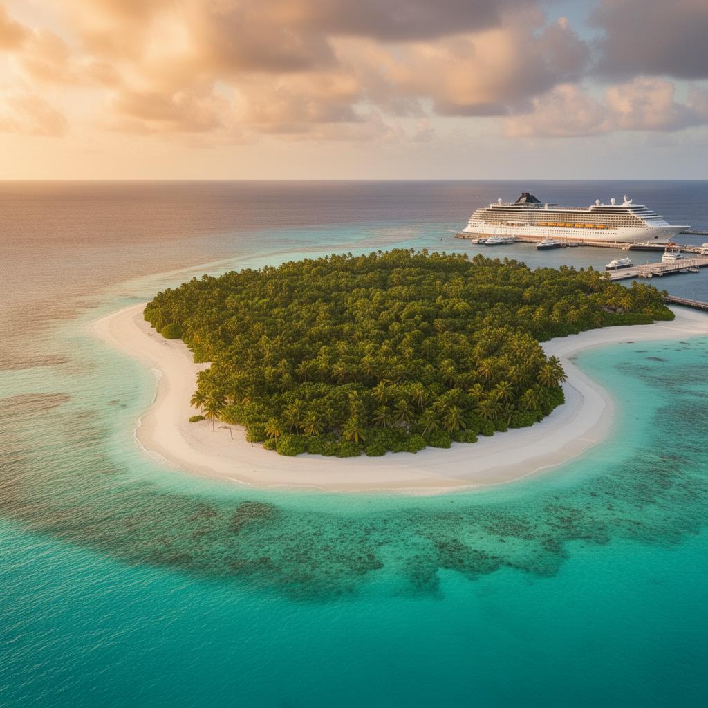 Aerial view of a tropical Caribbean island with turquoise waters
